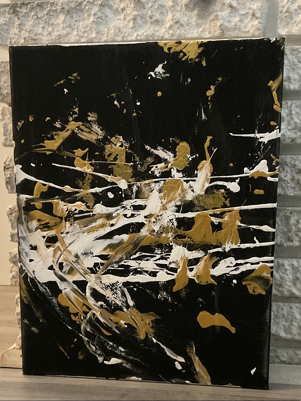 Abstract Black Canvas Wall Art with Gold and White Accents